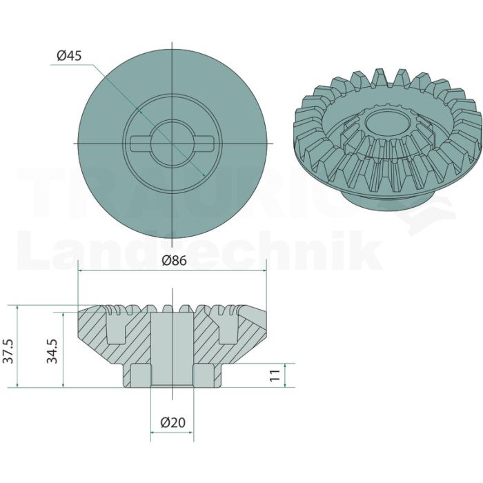 Kegelrad Z=16 M=2.35 + Z=25 M=3.5