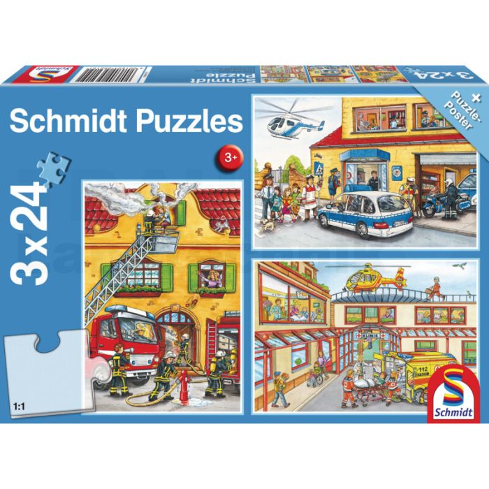 Puzzle 3 x 24 Teile Feuerwehr + Polizei