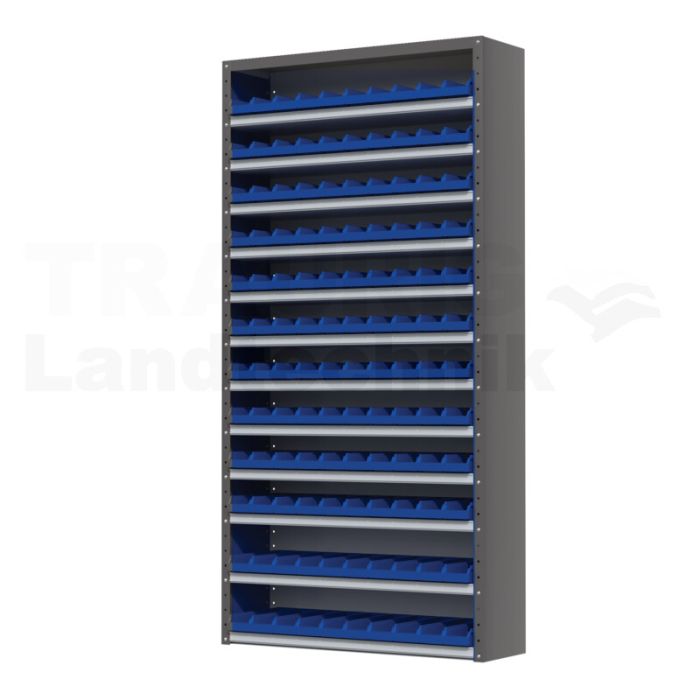 Schrank RAL 7005 mit 120 Kästen