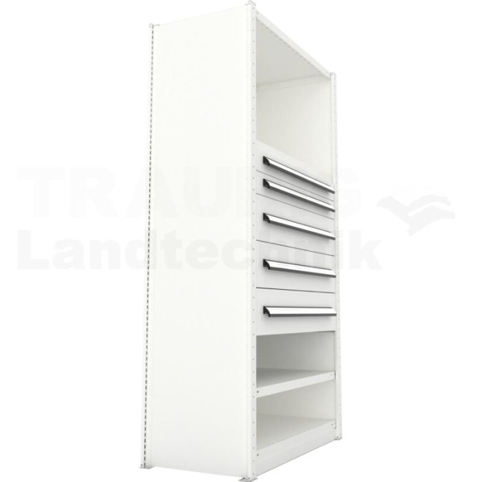 Grundregal mit Seiten- und Rückwand sowie 2 Schubladen 100 mm und 3 Schubladen 200 mm "Clip"