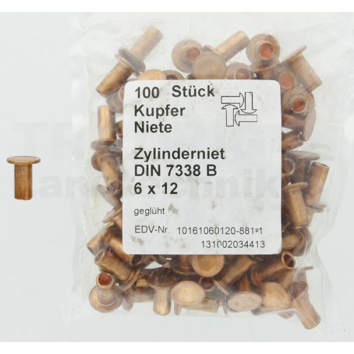 VPE100 Kupferniete 6x12 DIN 7338 VPE100 Kupferniete 6x12 DIN 7338