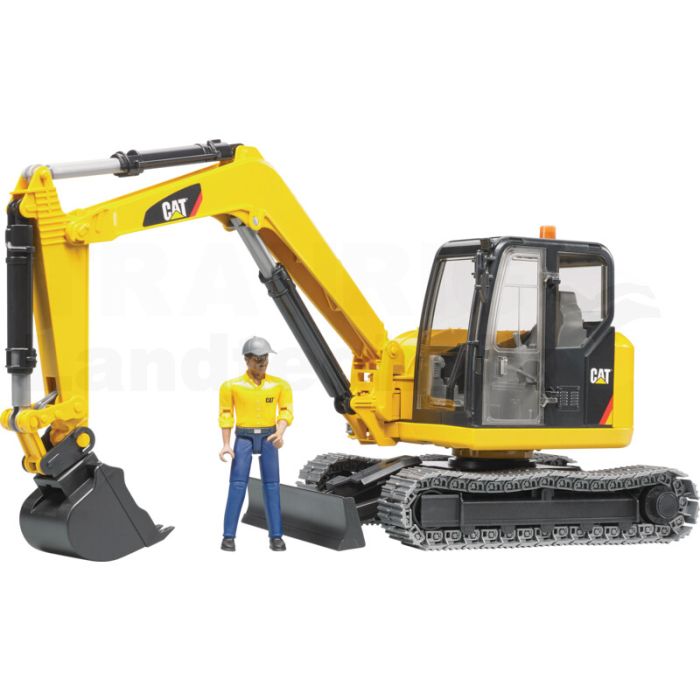 Minibagger mit Bauarbeiter