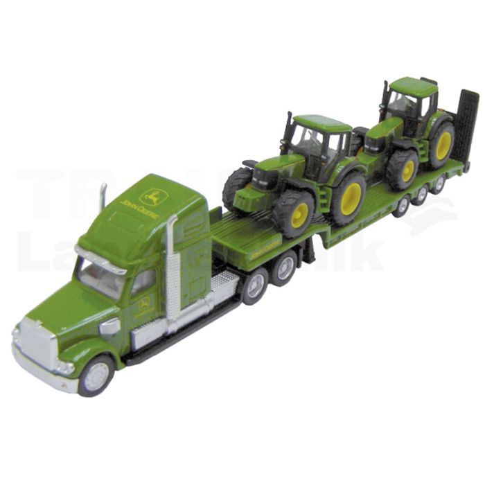 Tieflader mit zwei John Deere Traktoren