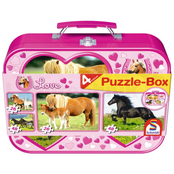 Puzzle-Box im Metallkoffer, Pferde Puzzle-Box im Metallkoffer, Pferde