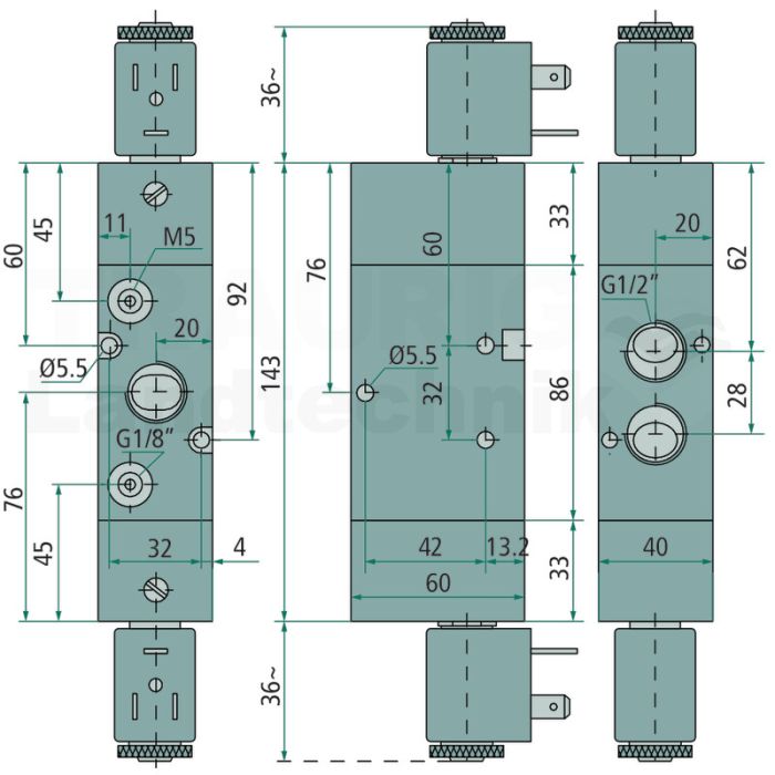 5/2 Magnetventil Impulsst. 24V-G1/2