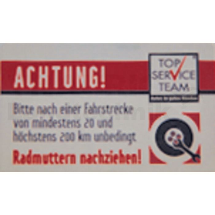 Aufkleber ''Radmuttern nachziehen!'' Aufkleber ''Radmuttern nachziehen!''