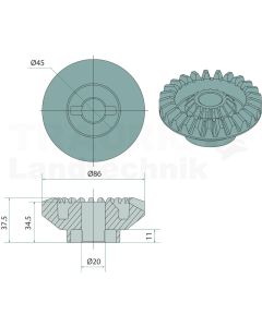 Kegelrad Z=16 M=2.35 + Z=25 M=3.5
