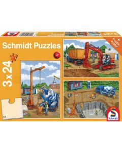 Puzzle 3 x 24 Teile Auf der Baustelle