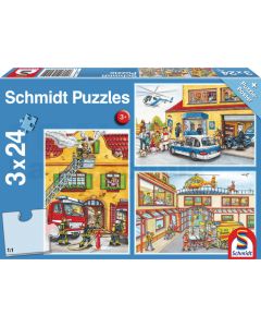 Puzzle 3 x 24 Teile Feuerwehr + Polizei