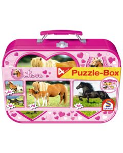 Puzzle-Box im Metallkoffer, Pferde