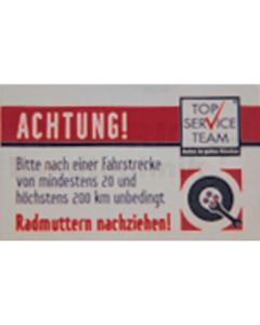 Aufkleber ''Radmuttern nachziehen!''